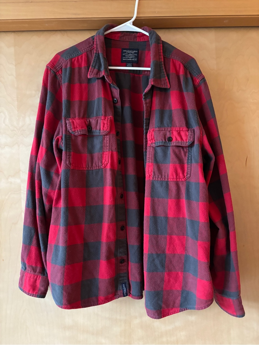 American Eagle Outfitters Red and Gray Plaid Shirt Jacket
